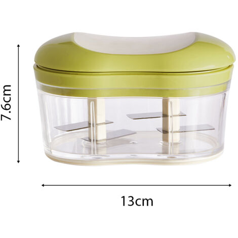 Hachoir Manuel Multifonction Hachoir à Légumes Broyeur à Échalotes Coupe-Oignons Processeur Alimentaire Miniature Facile à Nettoyer en ABS/PET/Acier Inoxydable Vert Gris 13cm x 8cm x 7.6cm (1/5)