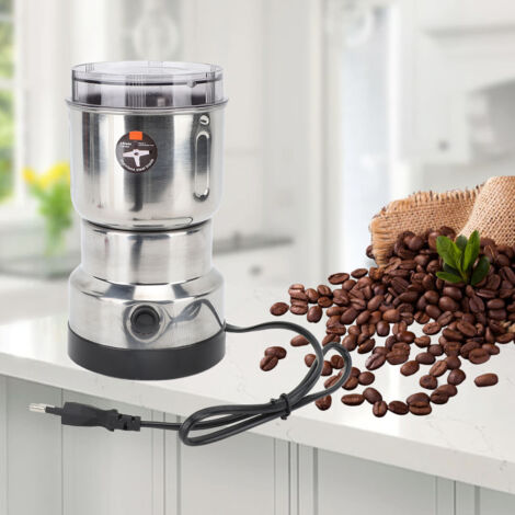 Broyeur Electrique pour Café et Épices Mini 300W Moulin à Grain Sec pour Épices, Riz, Haricots et Condiments - Inox Taille Compacte 185x105mm Capacité 350ml