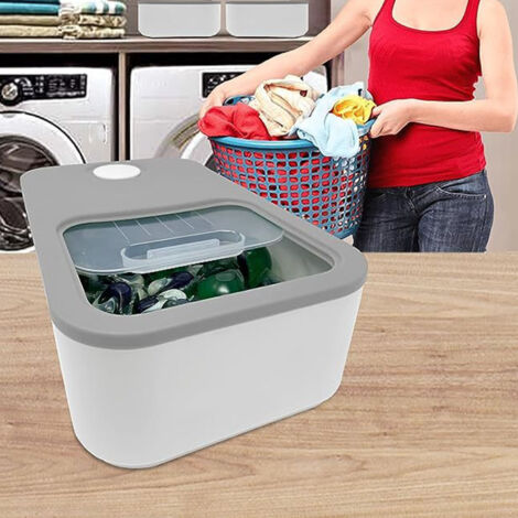 Conteneur à Dosettes de Lessive - Boîte de Stockage Moderne avec Couvercle Transparent et Gradué - Conteneur Plastique Premium pour Pods (38.1cm, 150 Pods, 1 Conteneur + 1 Gradué) (1/5)