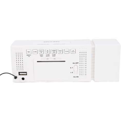 Réveil Digital LED avec Lampe de Nuit RGB, Radio FM, Affichage Heure/Date/Température/Humidité, 6 Alarmes, Temporisation, Chargeur USB, Capteur IR, Batteries/USB, Blanc (1/5)
