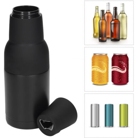 Thermos Vacuum Double Wall 304 Stainless Steel Tank - Capacité 12oz - Multifonctionnel avec Ouvre-Bouteille et Silicone - Noir (1/5)