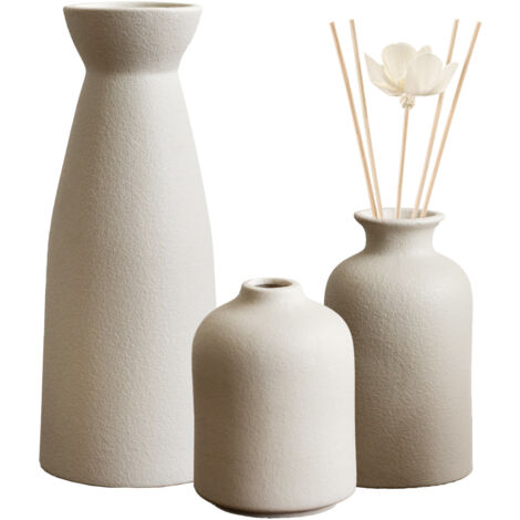 Ensemble de 3 Vases Céramiques Blancs pour Salon Déco Moderne (1/5)