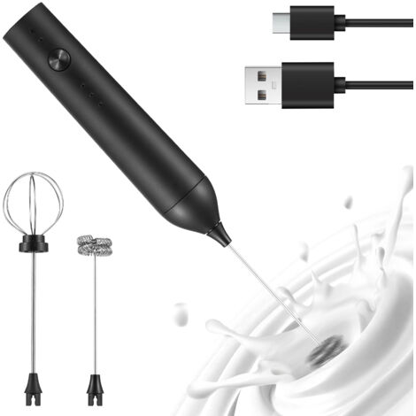 Fouet électrique rechargeable pour lait et œufs - 3 niveaux de vitesse, tête amovible double 304 - Noir ou blanc (1/3)