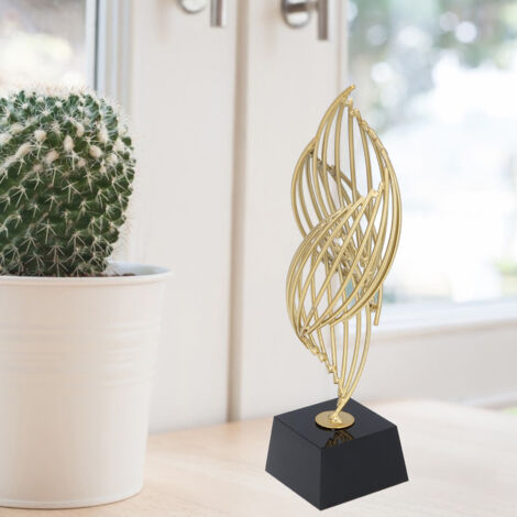 Sculpture décorative métallique abstraite avec socle Statue d'art moderne pour bureau Sculpture en métal fer et verre classique noir Dimensions 26x7x7cm (1/5)