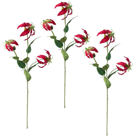 Arbre Coral Éternel Rouge Décoratif - Ensemble de 3 Fleurs Artificiels Lis de Flamme pour Salle de Mariage et Arrangement Floral (1/5)