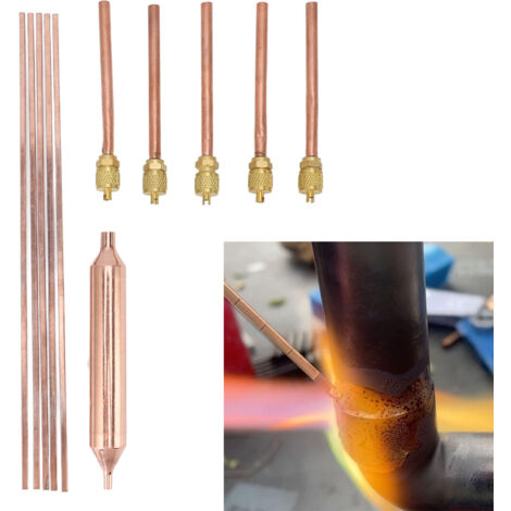 Kit de Réparation Réfrigération : Filtre Déshydrateur + Valve de Service + Bagette Phosphore-Cuivre - [5 pièces] Filtre (Cuivre, 5.1in), [5] Valve Access, [5] Bagette (10in) (1/5)