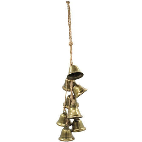 Cloche Vintage en Cuivre et Cordage Naturel - Ensemble de 2 - Suspension Festive Décorative en Fer Forgé et Corne (1/3)