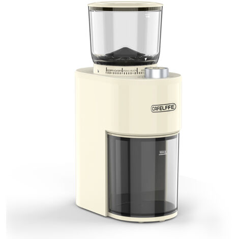 Moulin à café électrique avec 38 degrés de mouture, minuterie 7 niveaux, moulin conique à meules de 420 6 lames en acier inoxydable, vitesse de 450r/min, capacité de 150g, couleur beige, base anti-dér (1/5)