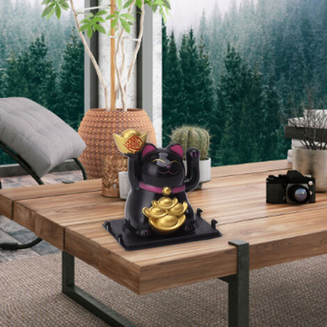 Maneki-neko Solarisé à Bras Mobile : Figurine de Chat Fortune Noire 2in, Décoration Autonome
