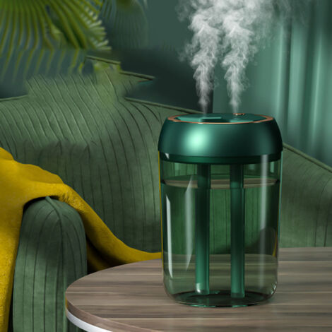 Humidificateur de Bureau 2000 ML - Humidificateur Double Sprayer avec Lumière Colorée, Topfill, pour Bureau Voyage Chambre Green (1/5)