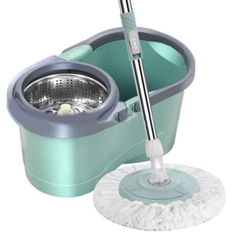 Balai Rotatif avec Seau et Centrifugeur, Kit pour Nettoyage Humide/Sec, Fibre et PP, 90-120cm, Vert, pour Sols Maison/Bureau