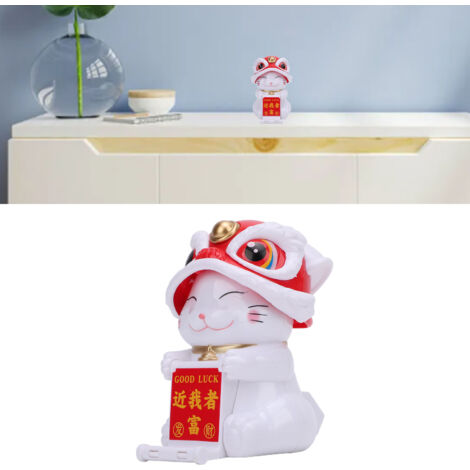 Décoration de Dashboard en Chat Lion Danse Solaire Auto-nodding pour Voiture et Maison - Matériau Plastique Rouge, 6.7x7.7x9.5cm - Attrape Chance et Fortune (1/5)