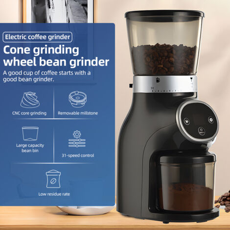 Moulin à Café Électrique - Moulin à Café Conique avec 31 niveaux de mouture - Capacité 275g - LCD - Inox - Noir - pour Espresso et Café Filtré (1/5)