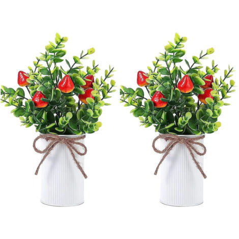 Plantes en Pot Artificielles Fruits Simulation 2 Pièces Décoratifs Bonsai Fraises Cadeaux Maison Sans Maintenance Fer Antidérapant (1/2)