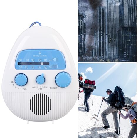 Radio de Salle de Bain AM/FM Résistant aux Éclaboussures avec Bouton Rotatif, Radio Portative à Piles avec Haut-parleur Intégré et Suspension pour Usage Facile sous la Douche