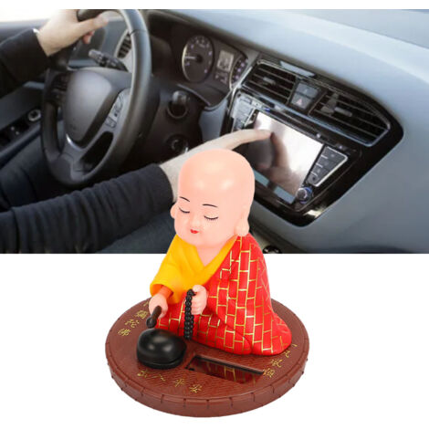[Figurine Solaire] Monk Jouet Automatique Nodding Knock Bouddha Statue pour Dashboard Auto Bureau Décor Cadeau Nouvel An Chinois Rouge Plastique (1/5)