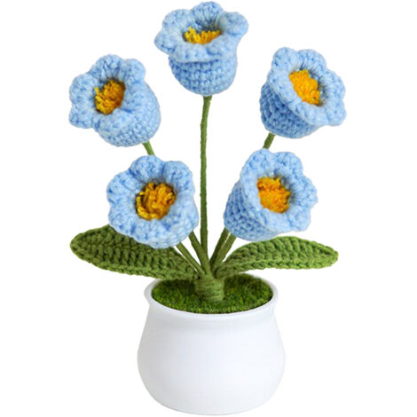 Pièce artisanale lilium desvallis pot bleu textile maison 5 inflorescences (1/5)