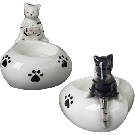 Porte-Cierge en Céramique - Bougie parfumée décorative et créative avec support duo félin festif (Gray, double emballage bulle et boîte kraft) (1/2)