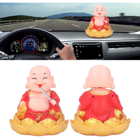 Statue noddante automatique à panneau solaire en plastique bouddha Maitreya riant coloré pour voiture bureau (11.5 cm) (1/5)