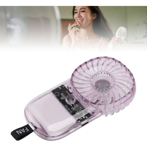 Ventilateur Mini Portable avec Lumière Colorée [Durable 1200mAh Batterie/Cinq Vitesses/Lanière] - Quiet Transparent Purple pour Voyage Camping Beach. (1/5)