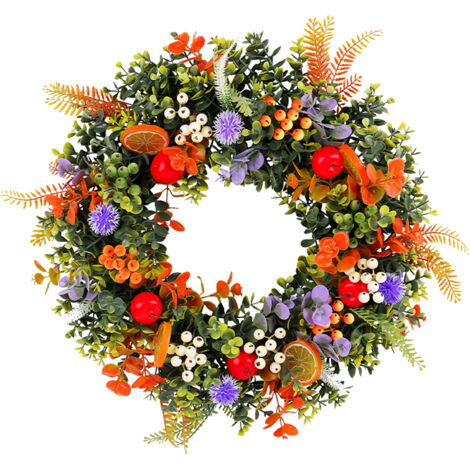 [Couronne décorative] Couronne d'eucalyptus artificielle pour porte extérieure avec décorations fruits, jardin (1/5)
