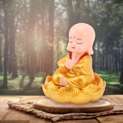 Décoration Monk Sculpture Sun Energy Petit Buddha Auto Maison Doré Modèle F304 9.2x9.2cm (1/5)