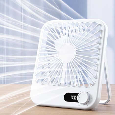 Ventilateur USB Desktop Rechargeable 1000mAh 100 Vitesses Silencieux LED Folding Blanc Portable Bureau Voyage Chambre Camping (1/5)