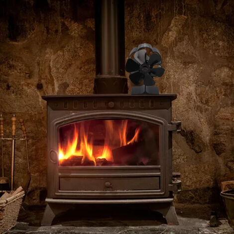 Ventilateur pour poêle thermodynamique 6 pales aluminium noir silencieux haute température autonome économe en énergie