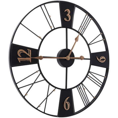 Cadran mural vintage industriel Mylène, modèle Métal Silence, 60 cm - horloge décorative silencieuse pour salon entrée bureau restaurant (1/5)