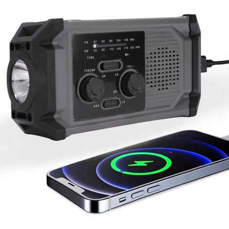 Radio à manivelle solaire multifonction IPX4 waterproof avec lampe LED radio d'urgence AM FM (1/5)