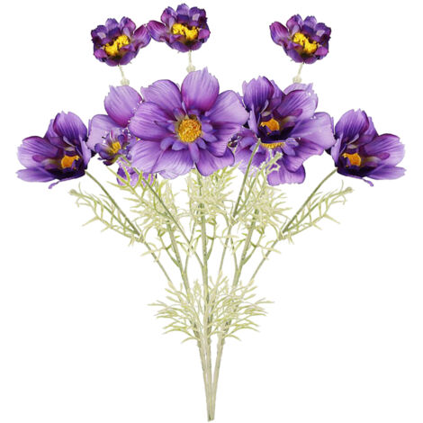 Planted Cosmos 3pcs Artificial Silk Fabric Flower Blue Purple Cosmos Garden Decor Home Office Indoor (1/5)
