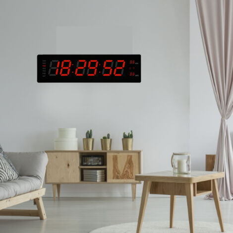 Horloge Murale Digitale LED - 49x13cm ABS Rouge avec 8 Alarmes, Mémoire en Panne, Affichage Température et Chime Horaires (1/5)
