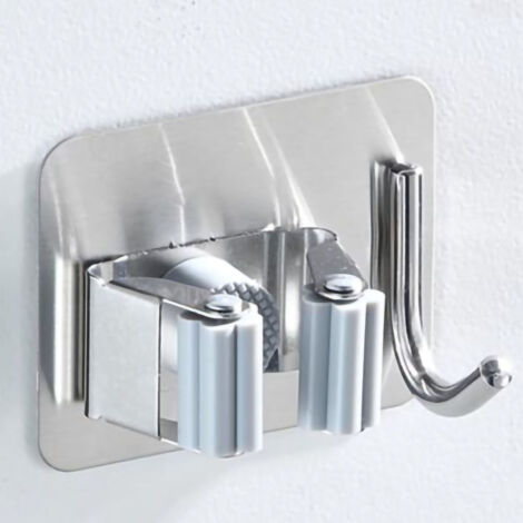 Porte-Mop Murale Clip en Acier Inoxydable 201 avec Support et Picots (1/5)