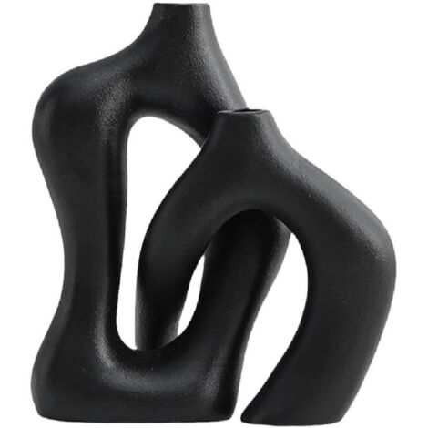 Paire de vases céramiques décoratifs Lu Bao Noir - Ensemble croisé pour salon élégant et décoration d'entrée (1/5)