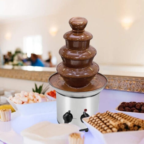 Fontaine à chocolat électrique 4 étages pour réceptions en acier inoxydable avec contrôle de température ajustable et fonctionnement silencieux