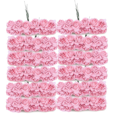 Fleurs en papier simulation, 144 roses de prunier en couleur rose léger, pour décoration de cadeau, boîte de bonbons, wreath, tête de rattan DIY (1/5)
