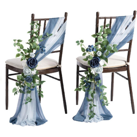 Décoration Florale Artificielle pour Chaises de Jardin, Festival et Mariage - 2 Fleurs sur Gauze par Pack (2 Sets) (1/5)
