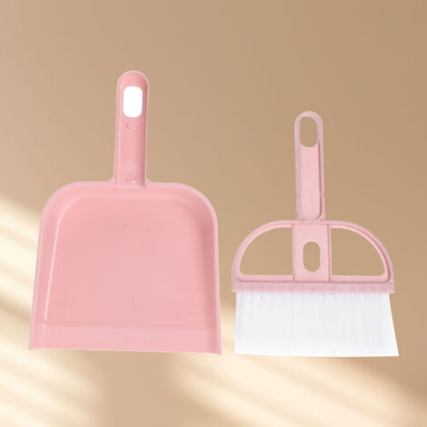 Mini Balai et Ramassette pour Bureau - Balai à Main Multifonction et Ramassette en Plastique Rose (2 Pièces) (1/5)