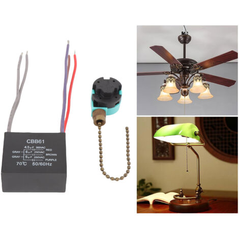 Interrupteur à chaîne pour ventilateur de plafond, Switch & Capacitor CBB61 5 fils, Vitesses 3, Capacités 4.5/6/5 uF, ABS, 84g