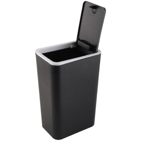 Poubelle ménagère avec couvercle à pression, capacité 13L, plastique durable, noir, 22x15.5x33cm, pour cuisine/salle de bain.