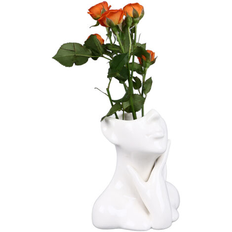 Vase Femme Élégante Style Nordic - Pot de Fleurs Céramique Blanc Lustré (Diamètre: 11cm, Hauteur: 12cm) - Déco Salon et Jardins (1/5)