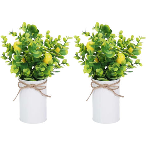 Potted Plant Artificial Lemon Tree Miniature Bonsai Iron Pot Decor for Kitchen Table Home Gift (1/2)