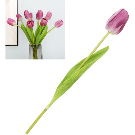 Tulipe Artificielle [Fleur de Tulip Silk avec Feuille] - Tulipe Faux Real Touch - Grey Violet (1/5)