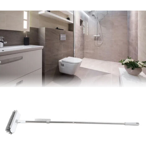 Balai de Sol 2 en 1 avec Manche Longue Rotatif 180°, Brosse Rigide pour Carrelage, Blanc, Kit Complet (Brosse, 2 Tiges, Manche) (1/5)