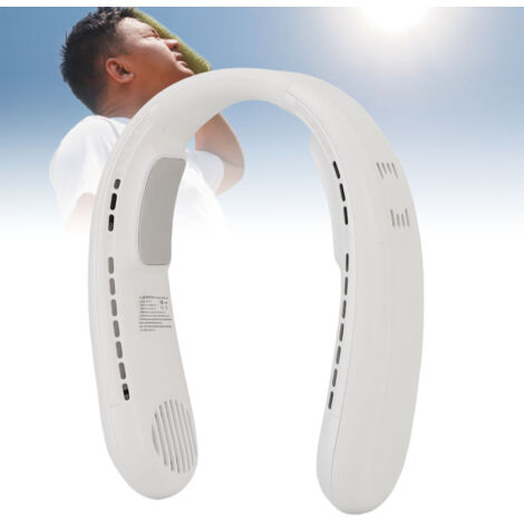 Ventilateur de Nuque Cooler Semi-Conducteur Rechargeable 4000mAh Double Flux Vent Fort Silencieux Leger 3 Vitesses ABS+Alloy Blanc Pour Voyage Sport Plage Camping (1/5)