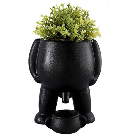 Plante Succulent Robot Gros Ventre Noir Décor Pot Créatif Bureau Ornement Artificiel Verdure (1 Pièce) (1/5)