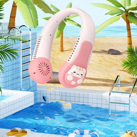 Ventilateur de nuque rechargeable USB avec batterie intégrée anti-twist 360° et design cartoon pour enfants (1/5)