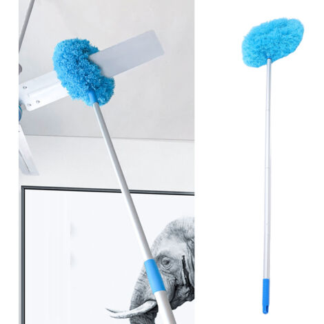 Balai Rotatif Extra-Long 140cm à Poignée Aluminium: Élimination de Poussière sur Plafonds Hauts et Ventilateurs (4 Sections, Bleu, Washable) (1/5)