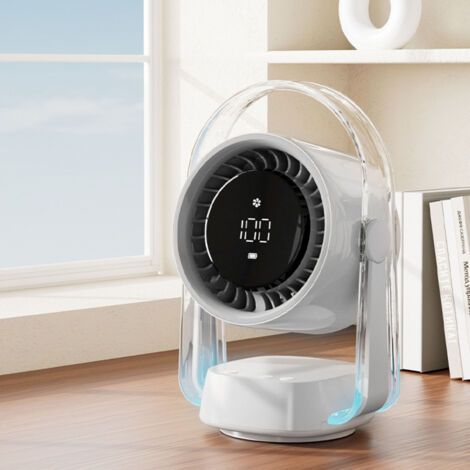Ventilateur de bureau oscillant rechargeable avec 100 niveaux, batterie longue durée, 3500 mAh, silencieux, angle ajustable 110°, oscillation automatique 60°, 7 pales, ABS, 220mm (1/5)