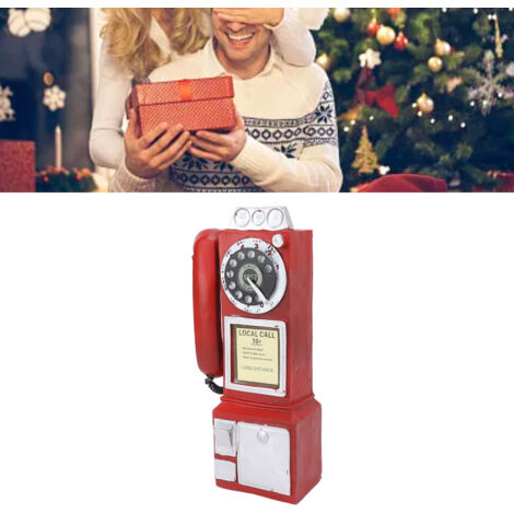 Model téléphone vintage décoratif - Modèle téléphone résine rouge 9.5x7x28cm - Décoration bar vintage chic (1/5)